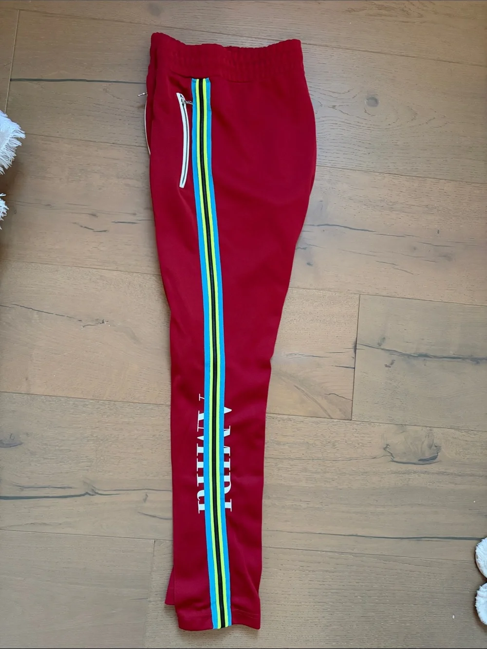 Red Track Pants with Side Stripe Detail